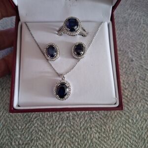 Helzberg Diamonds Silver and Deep Blue Jewelry Set In Sterling Silver